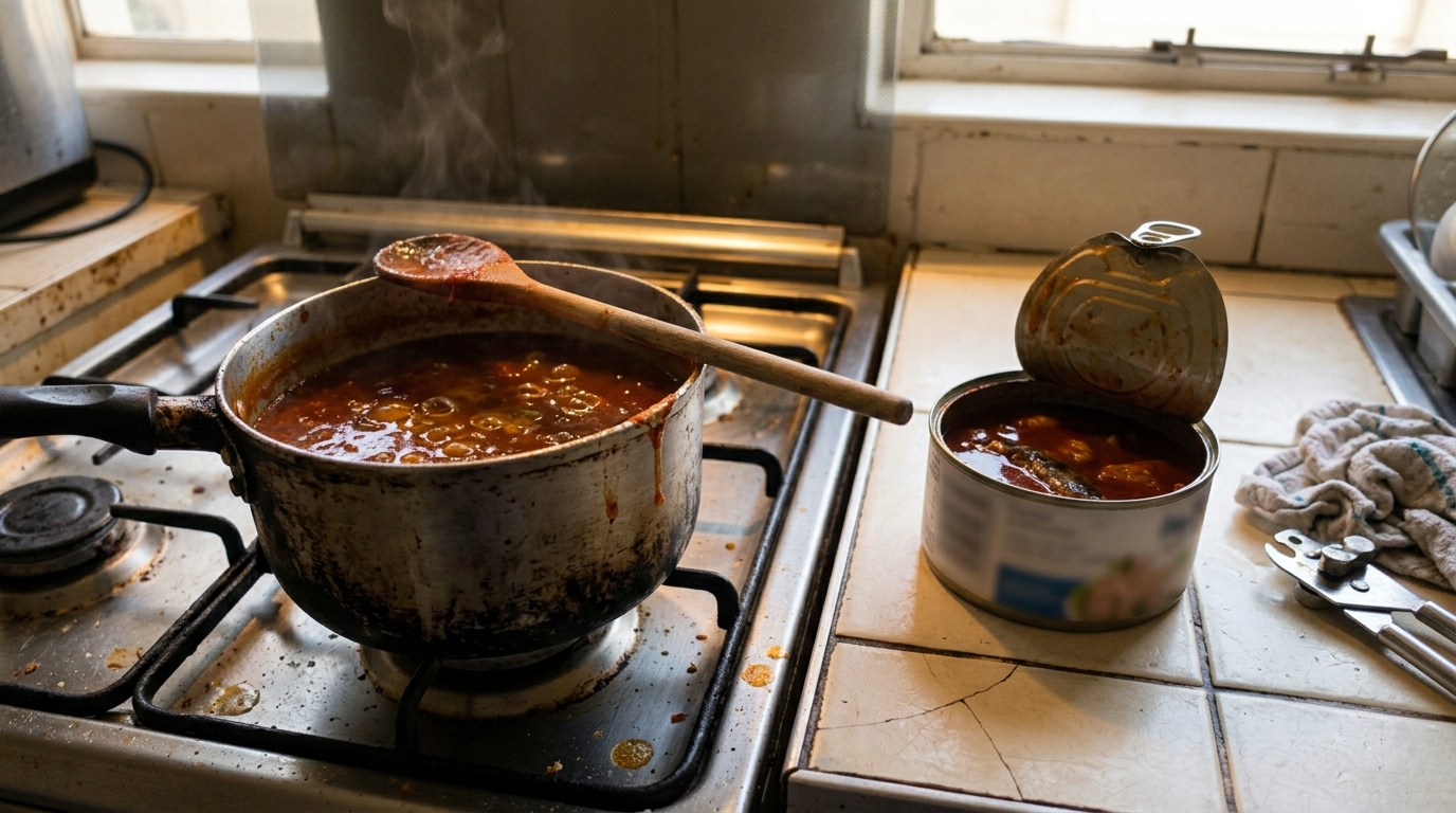 Tuna can opened for a simple meal.