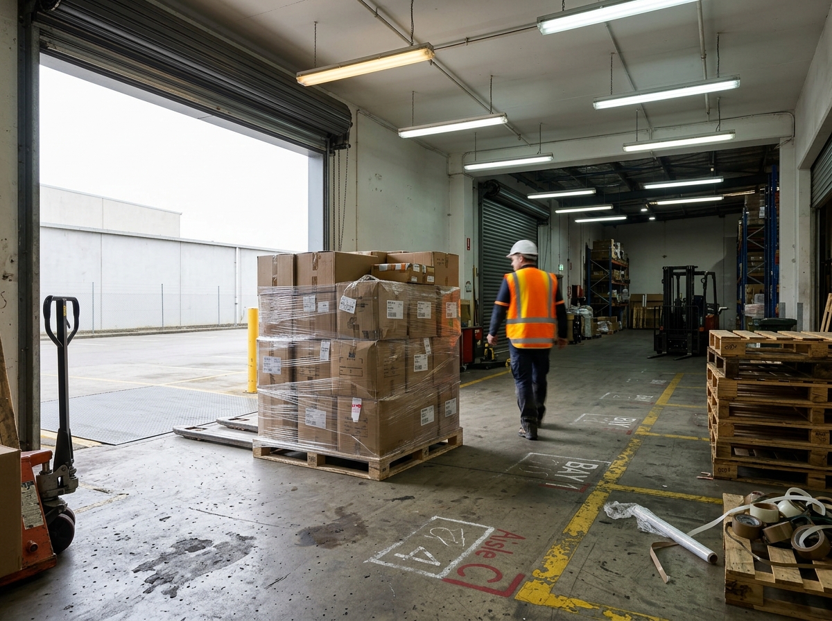 Warehouse pallets and distribution.